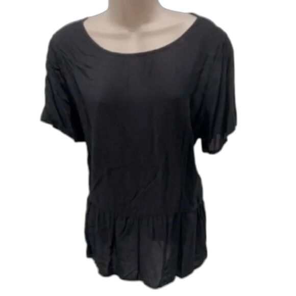 OLD NAVY Black High Low Back Keyhole Peplum Blouse Womens Large - Picture 1 of 13